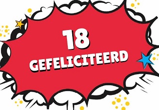 logo 18 gefeliciteerd verjaardagskaart met cartoon tekstwolk
