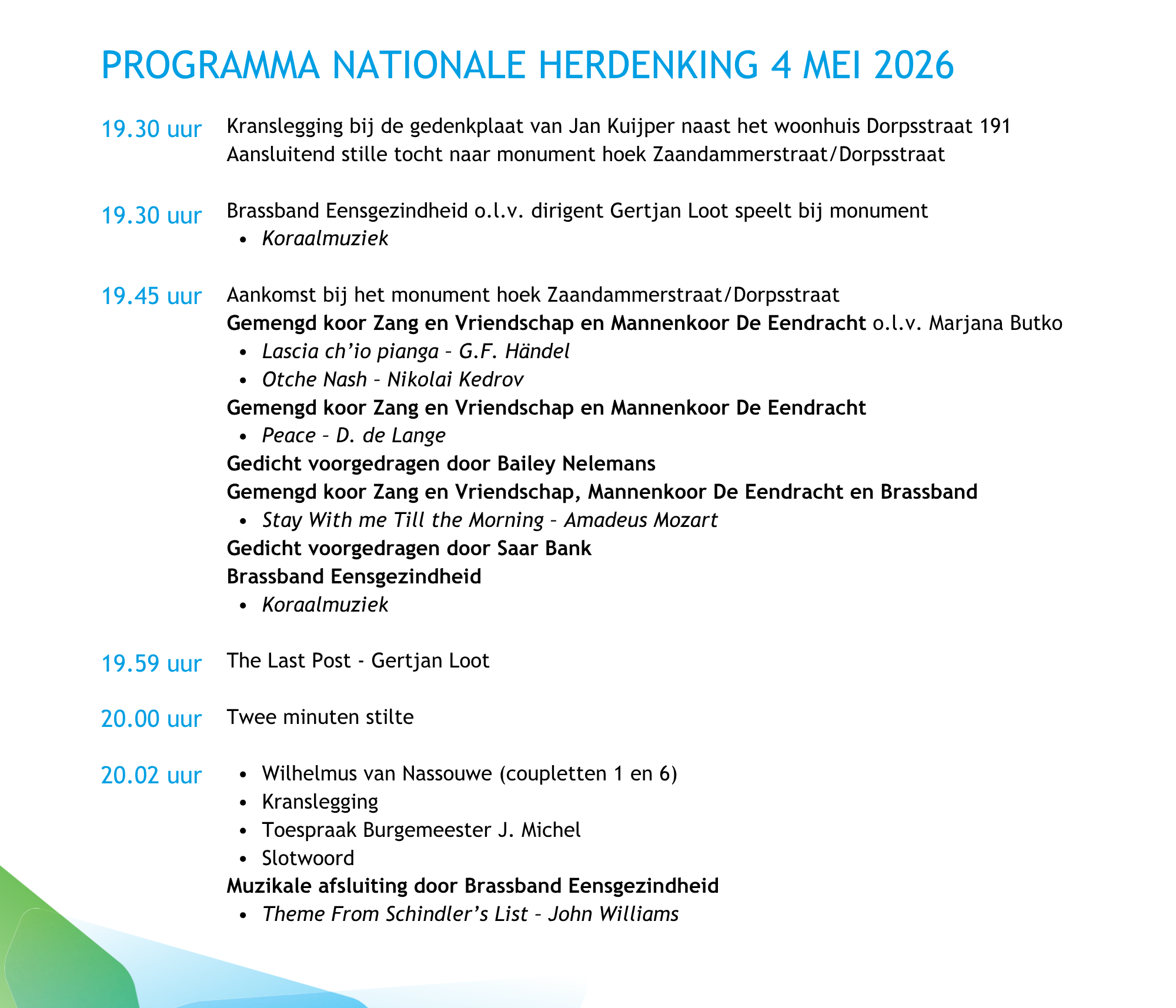 Programma dodenherdenking 4 mei 2026