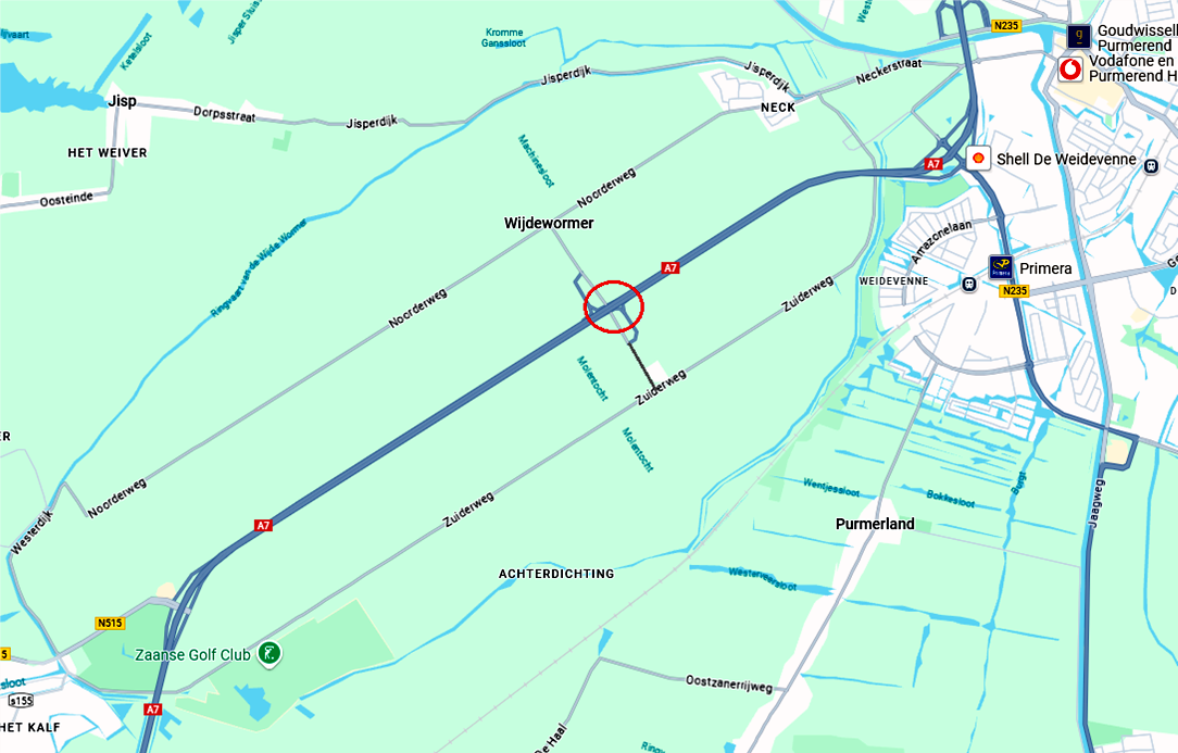 Oosterdwarsweg kaartje locatie stremming