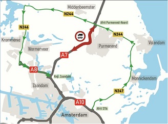 Afbeelding nieuwe verkeerssituatie op de brug van de A7