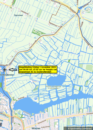 kaart Oostknollendam met aanduiding locatie wegafsluiting